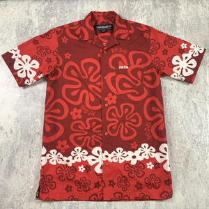 Vintage Pelle Pelle Shirt Mens Medium Red Floral Hawaiian Button Up Y2K Casual